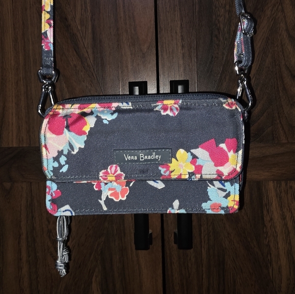 VERA BRADLEY Crossbody RFID Wallet Dark Gray w/Floral Pattern - Picture 8 of 11